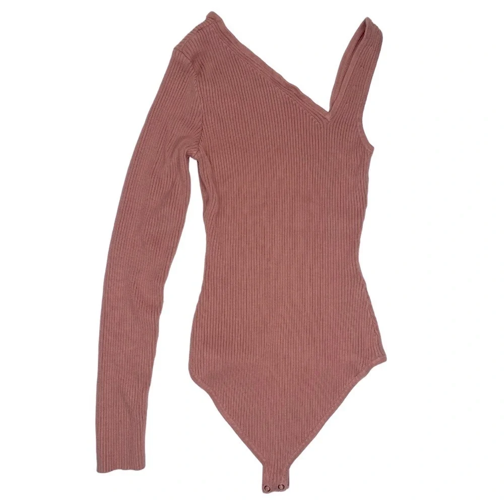 Abercrombie and Fitch Asymmetrical Dusty Rose Mauve Knit Bodysuit Sz Sm